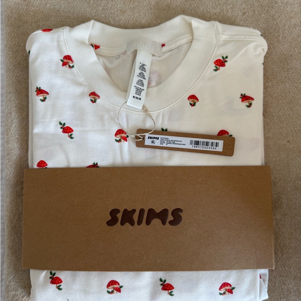 SKIMS White and Red Strawberry Pajama Set